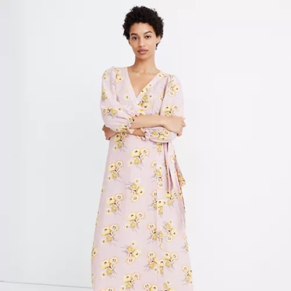 Madewell Linen Wrap Dress in Dutch Dandelions